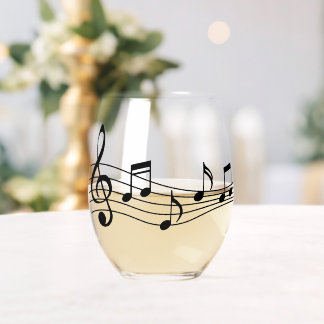 Wine Glass with Music Notes and Stave