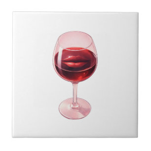 Wine Glass with Red Lips Cocktail Napkins Tile