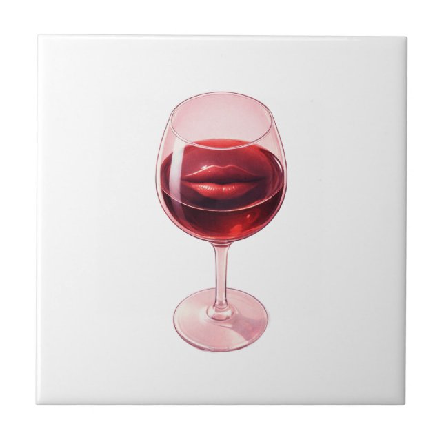 Wine Glass with Red Lips Cocktail Napkins  Tile (Front)