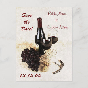 Wine glasses and grapes announcement postcard
