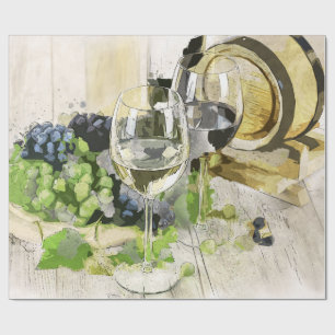 Wine Glasses, Barrel and Grapes Wrapping Paper