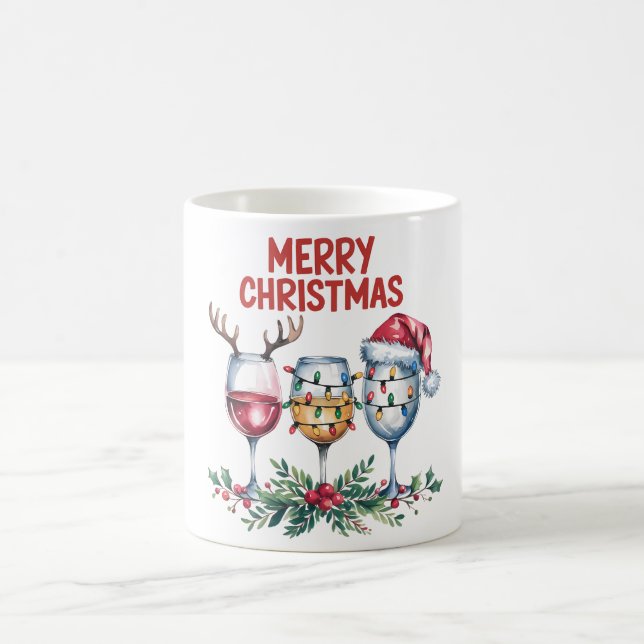 Wine Glasses Design Merry Christmas Coffee Mug (Center)