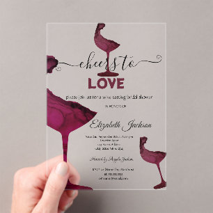 Wine Glasses Floral Burgundy Bridal Shower  Acrylic Invitations