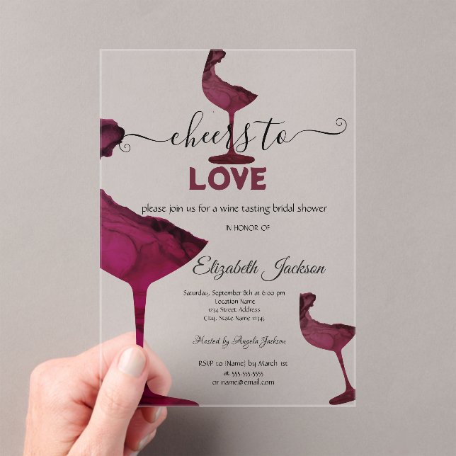 Wine Glasses Floral Burgundy Bridal Shower  Acrylic Invitations (Insitu (Handheld))