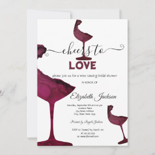 Wine Glasses Floral Burgundy Bridal Shower  Invitation