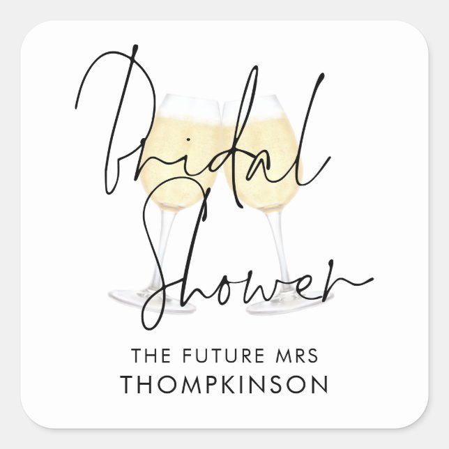 Wine Glasses Future Mrs Name Bridal Shower Square Sticker (Front)