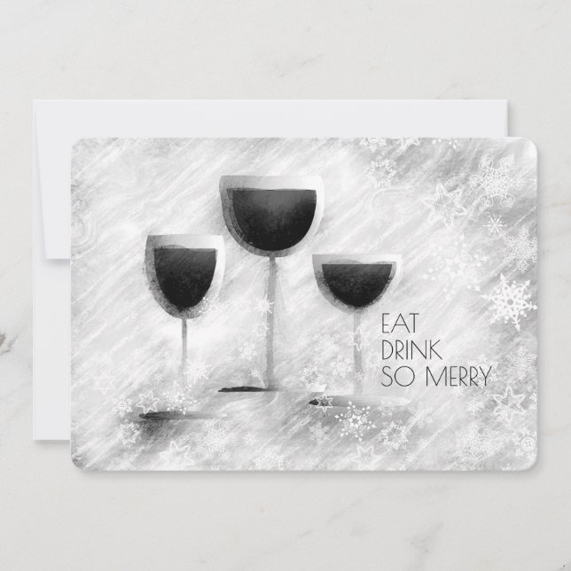 Wine glasses gourmet food Christmas dinner party Holiday Card (Front)