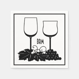 Wine Glasses Grapes Cocktail Optional Initials Napkin