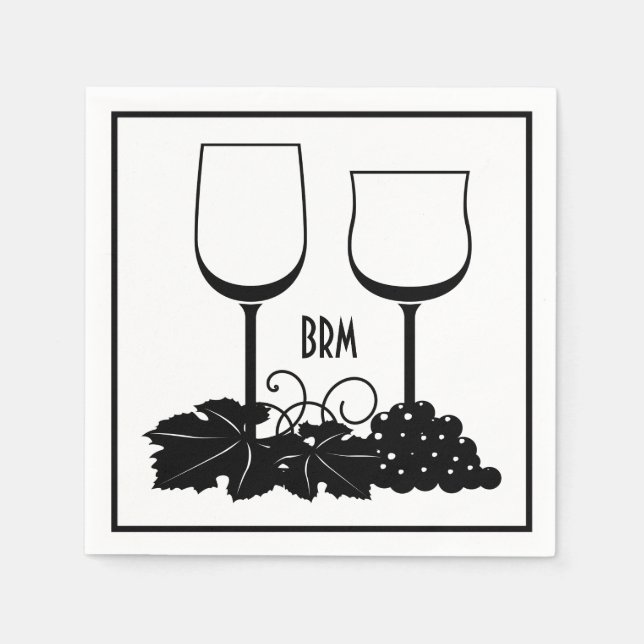 Wine Glasses Grapes Cocktail Optional Initials Napkin (Front)