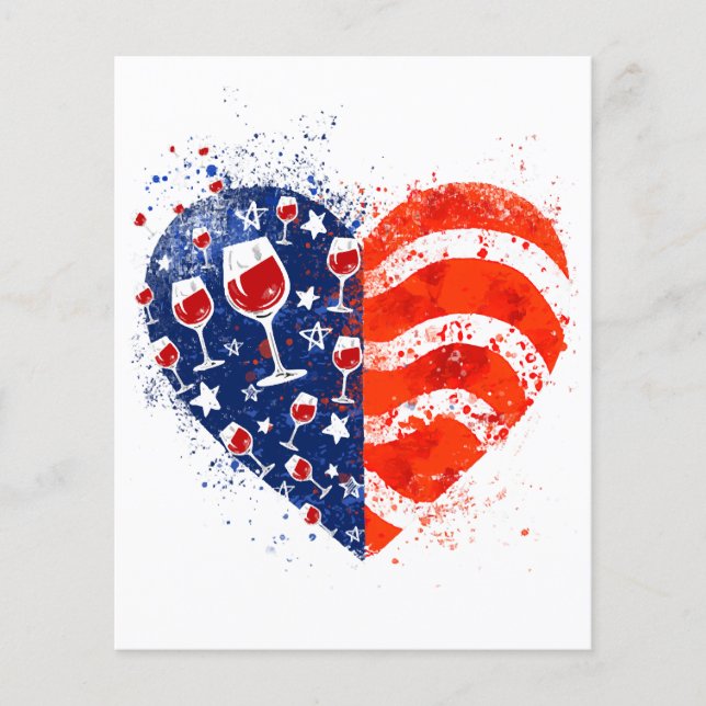 Wine Glasses Heart 4th of July Patriotic American  (Front)