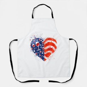 Wine Glasses Heart 4th of July Patriotic American  Apron
