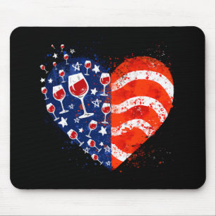 Wine Glasses Heart 4th of July Patriotic American Mouse Mat