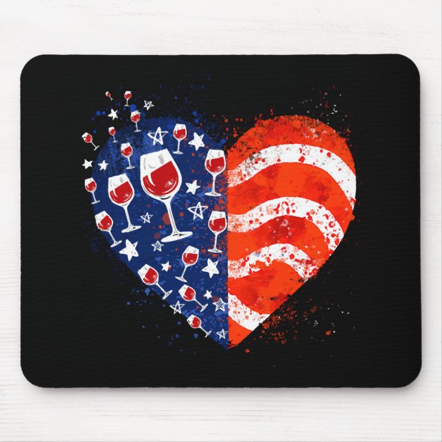 Wine Glasses Heart 4th of July Patriotic American  Mouse Mat (Front)