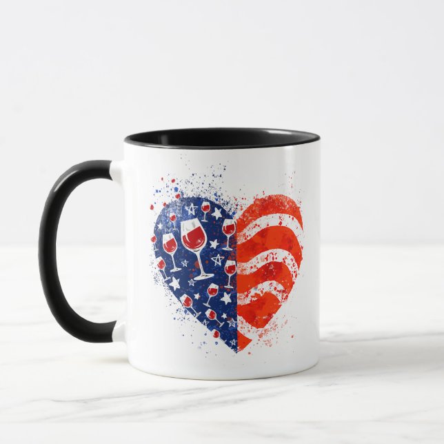 Wine Glasses Heart 4th of July Patriotic American  Mug (Left)