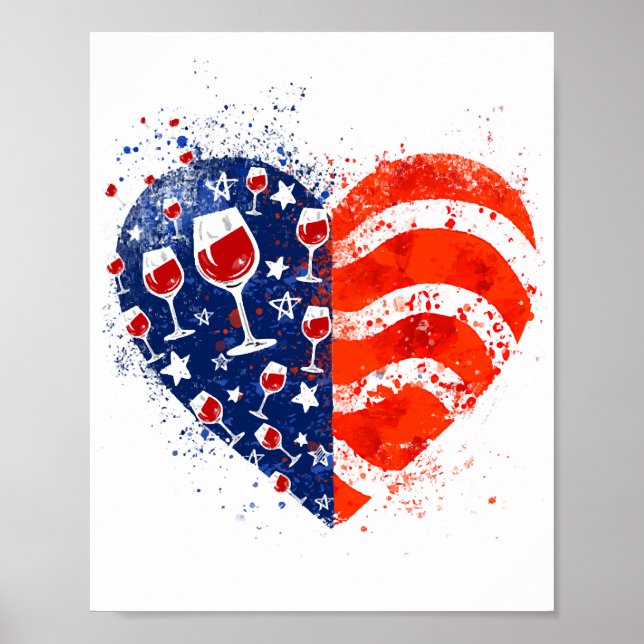 Wine Glasses Heart 4th of July Patriotic American  Poster (Front)
