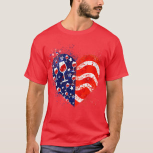 Wine Glasses Heart 4th of July Patriotic American T-Shirt