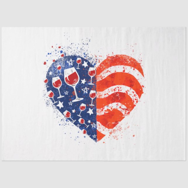 Wine Glasses Heart 4th of July Patriotic American  Tissue Paper (Front)