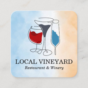 Wine Glasses Illustrations   Watercolor Square Business Card