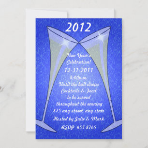 Wine Glasses On Blue New Year's Invitation