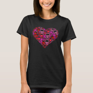 Wine Glasses Pink Red Heart Shape Wine Lover Valen T-Shirt