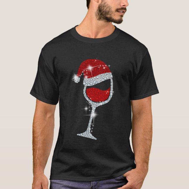 Wine Glasses Santa Hat Christmas Tee Funny Wine Lo (Front)