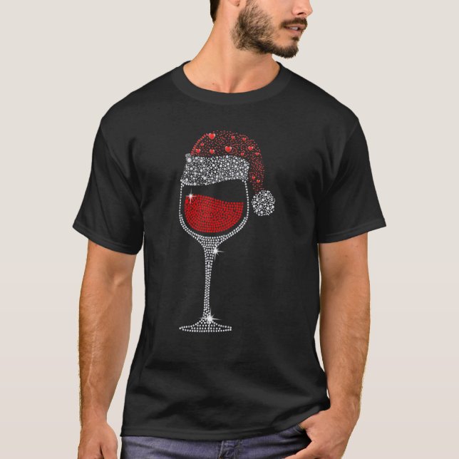 Wine Glasses Santa Hat Christmas Wine  Xmas T-Shirt (Front)