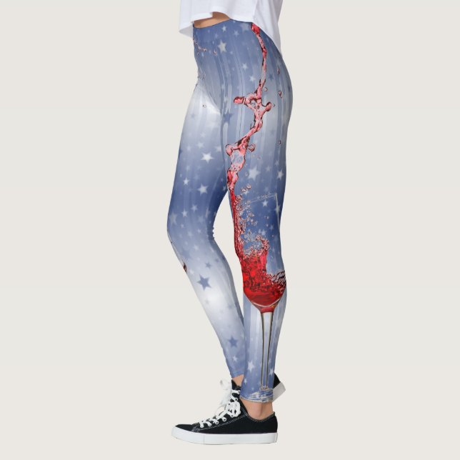 Wine Glasses Splashing Red Wine On Blue Leggings (Left)