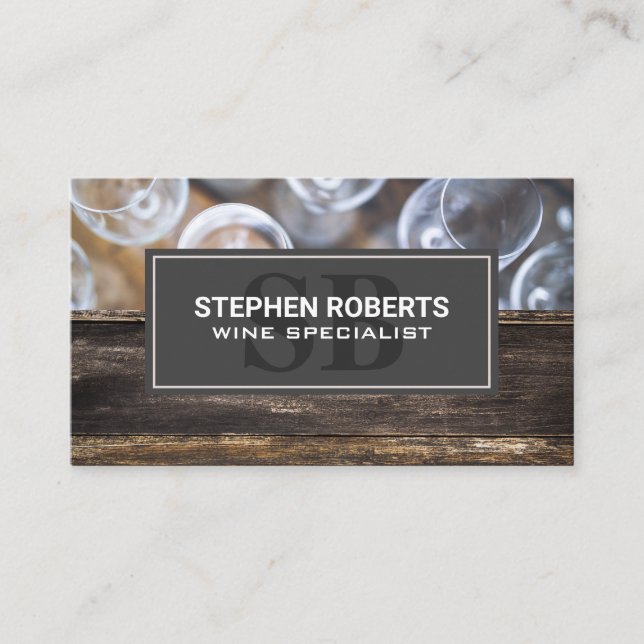 Wine Glasses Top View | Rustic Wood Appointment Card (Front)
