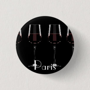 Wine glasses with red wine on black 3 cm round badge