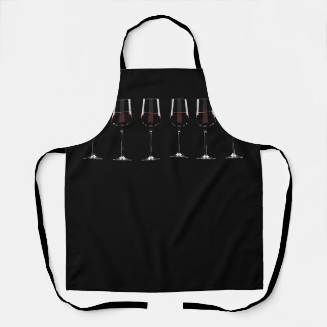 Wine glasses with red wine on black apron (Front)