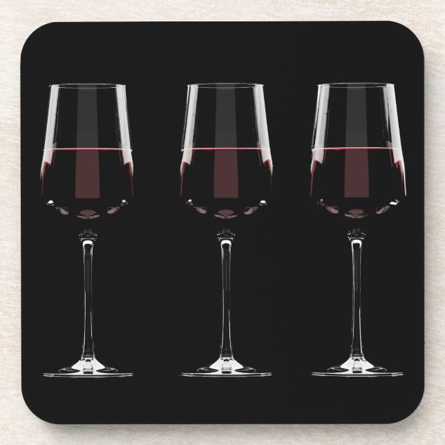 Wine glasses with red wine on black coaster (Front)