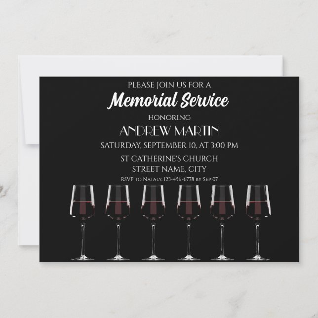 Wine glasses with red wine on black invitation (Front)