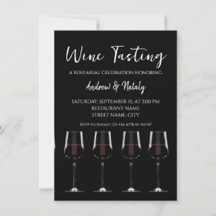 Wine glasses with red wine on black invitation