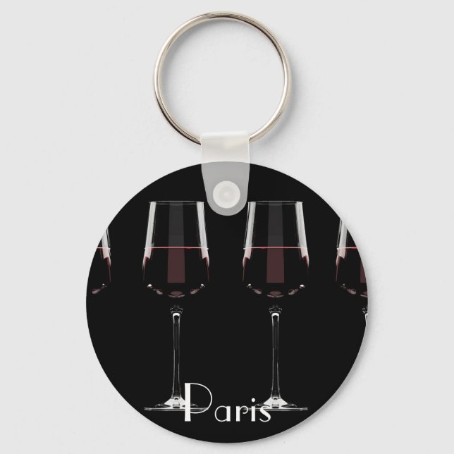 Wine glasses with red wine on black key ring (Front)