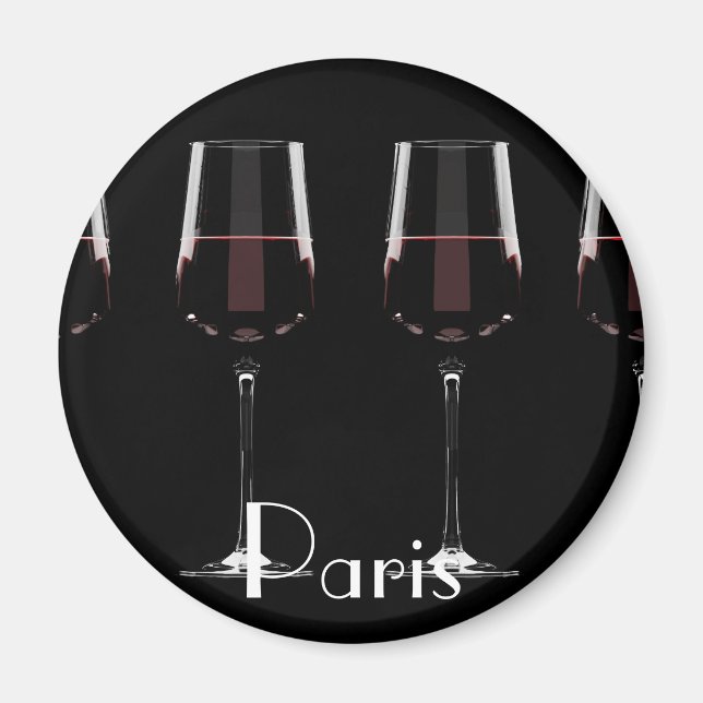 Wine glasses with red wine on black magnet (Front)