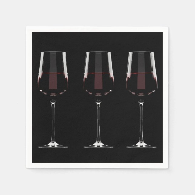 Wine glasses with red wine on black napkin (Front)