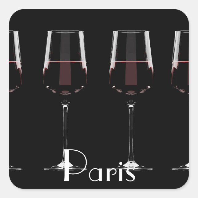 Wine glasses with red wine on black square sticker (Front)