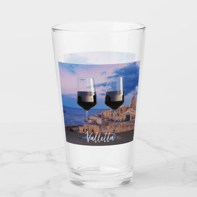 Wine glasses with view of sunset over Valletta (Front)