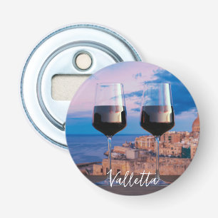 Wine glasses with view of sunset over Valletta Bottle Opener