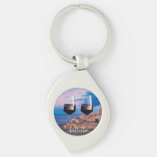 Wine glasses with view of sunset over Valletta Key Ring