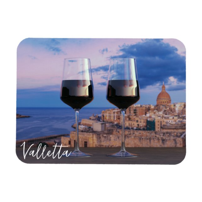 Wine glasses with view of sunset over Valletta Magnet (Horizontal)