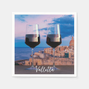Wine glasses with view of sunset over Valletta Napkin