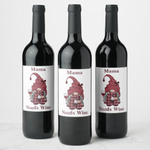 Wine Gnome Mama Needs Wine Personalise Funny Wine Label