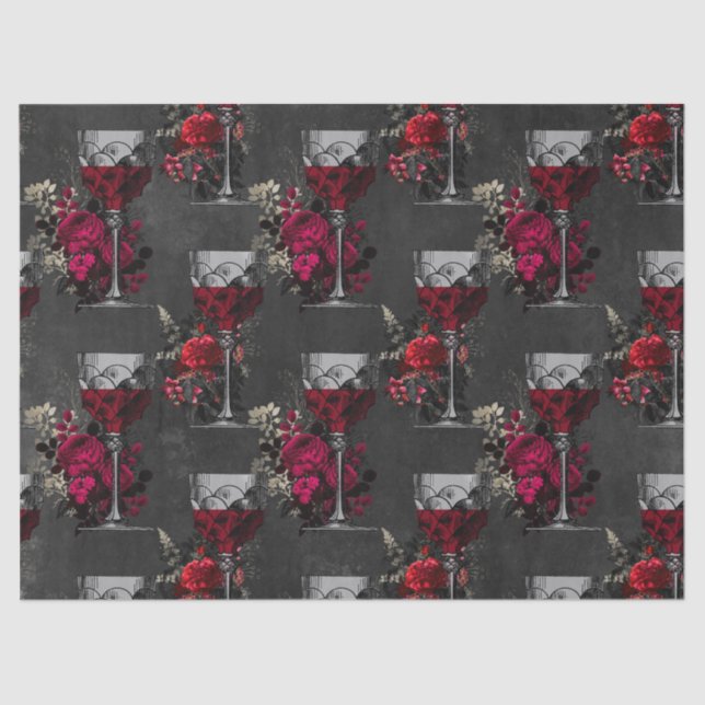Wine Goblets and Roses Decoupage Tissue Paper (Front)