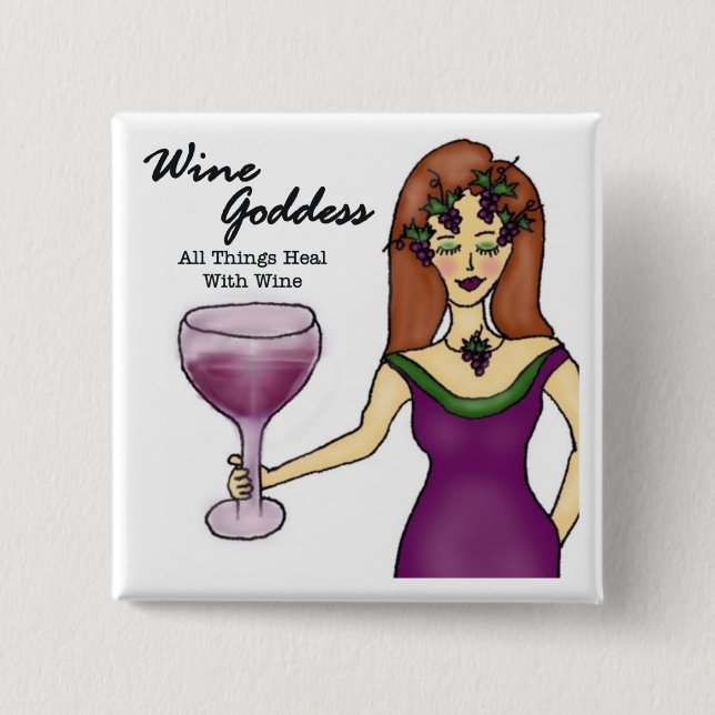 Wine Goddess "All Things Heal..." 15 Cm Square Badge (Front)