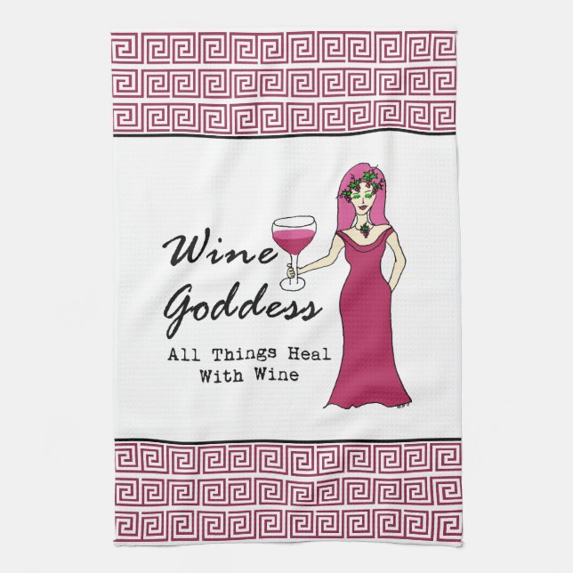 Wine Goddess "All Things Heal.." Tea Towel (Vertical)