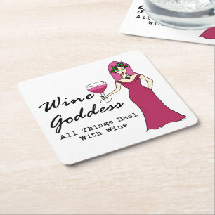 Wine Goddess "All Things Heal With Wine" Square Paper Coaster