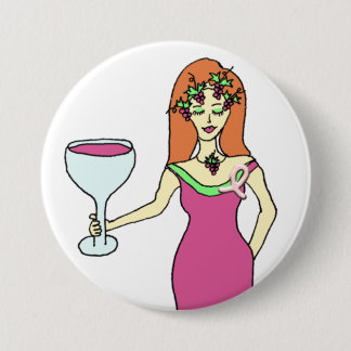 Wine Goddess Pink Ribbon Breast Cancer Awareness 7.5 Cm Round Badge