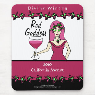 Wine Goddess Red Goddess Faux Wine Label Mouse Mat