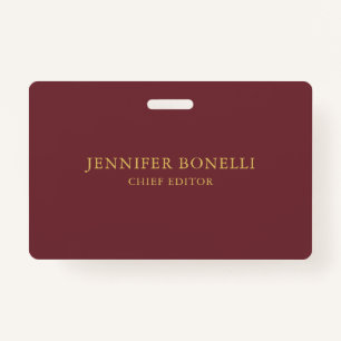 Wine & Gold Colour Professional Trendy Modern Plai ID Badge